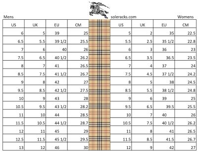 burberry shoes chart size|Burberry size chart uk.